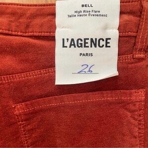 L'Agence Bell High Rise Flare, size 26, rust brown, cotton velvet